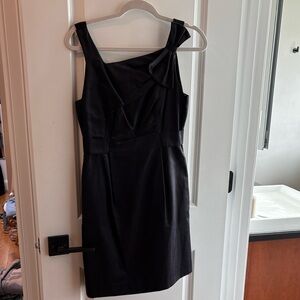 YOANA BARASCHI Dress Black Satin Cotton Silk Sheath Bow. Holiday Cocktail Party